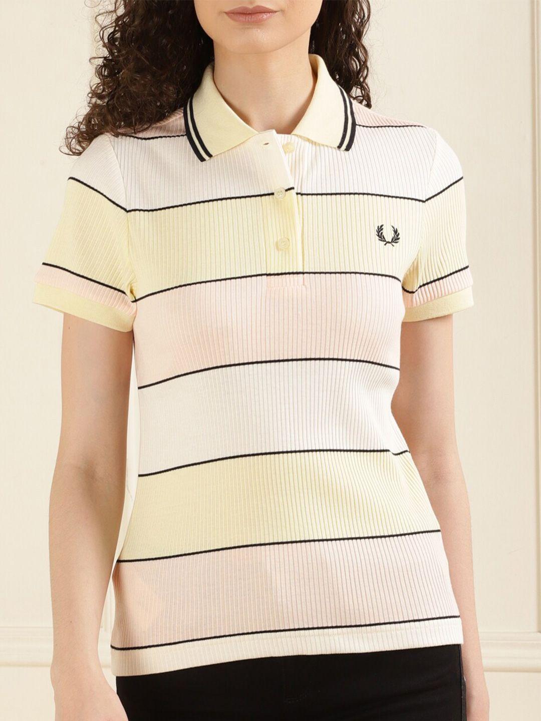 fred perry striped polo collar cotton t-shirt