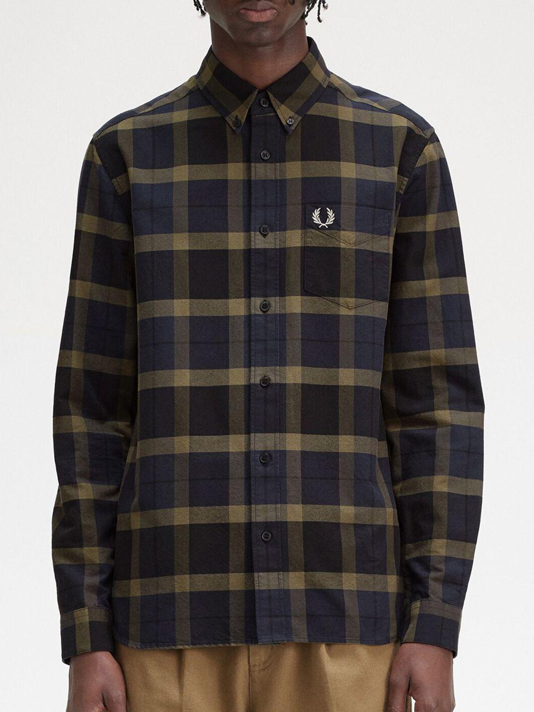 fred perry tartan checks button-down collar cotton casual shirt