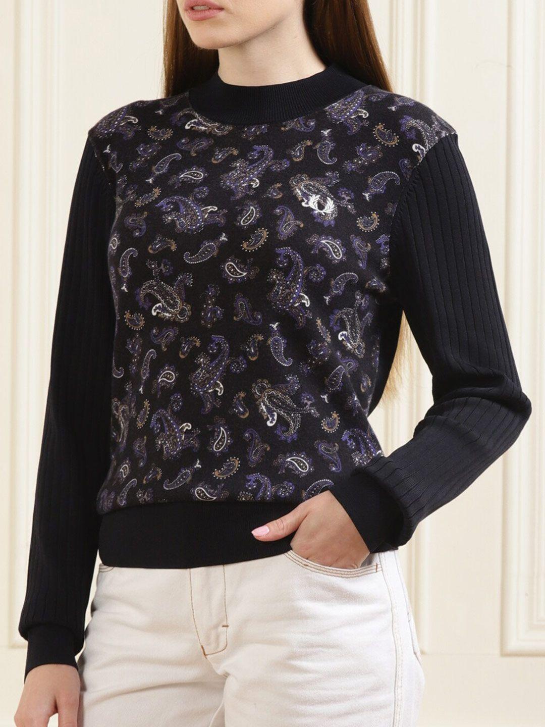 fred perry women black & navy blue floral printed pullover