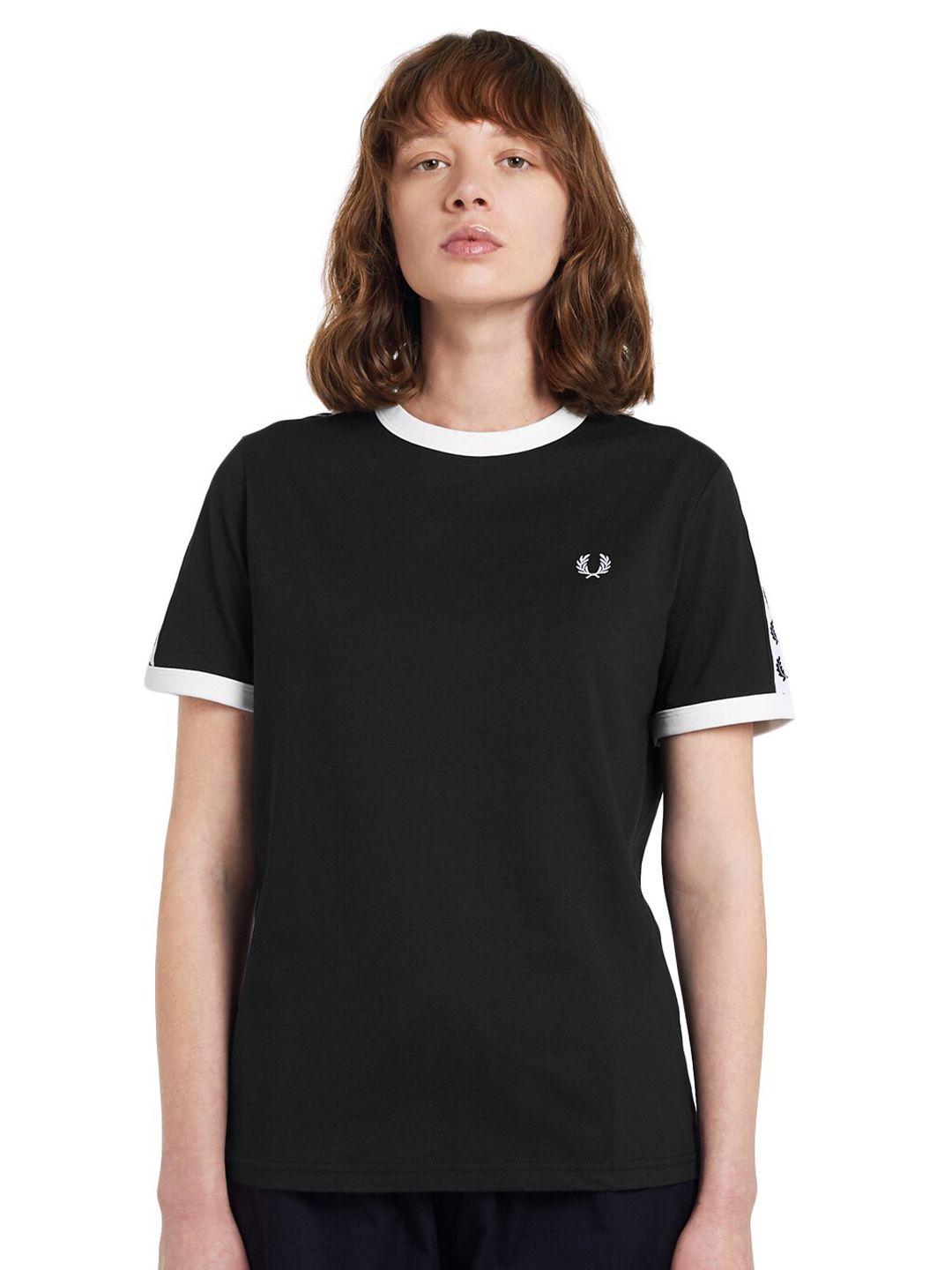 fred perry women black applique t-shirt