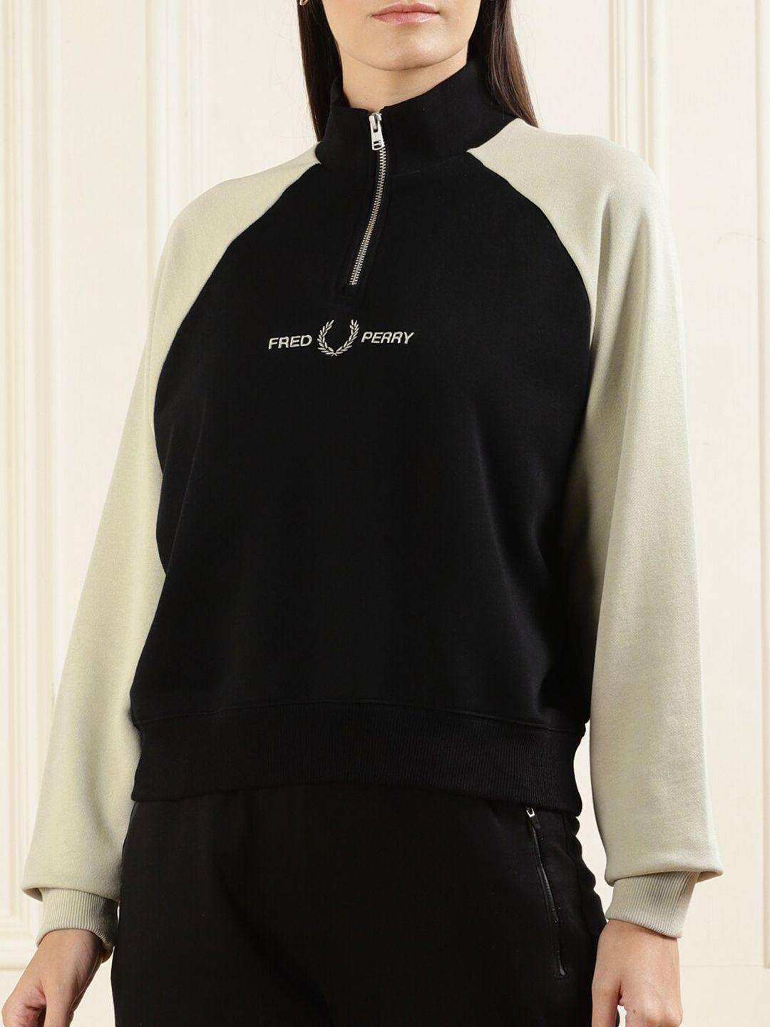 fred perry women black colourblocked cotton sweatshirt