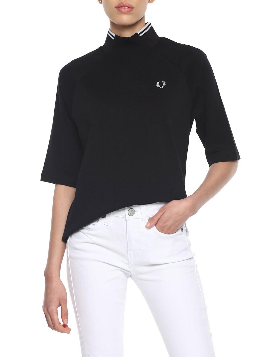 fred perry women black high neck t-shirt