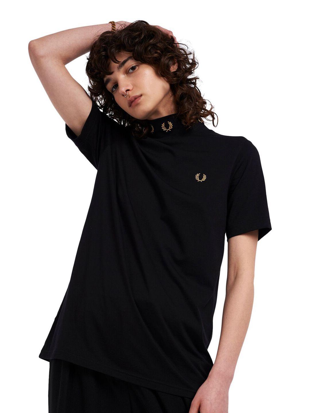 fred perry women black high neck t-shirt