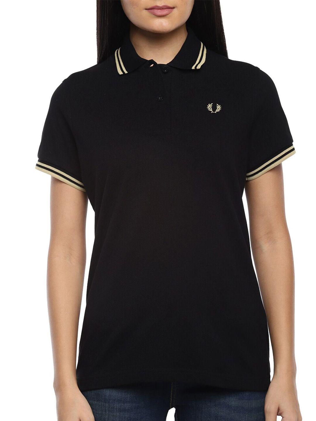 fred perry women black solid polo collar t-shirt