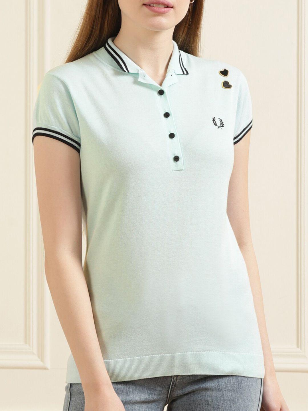 fred perry women blue polo collar t-shirt