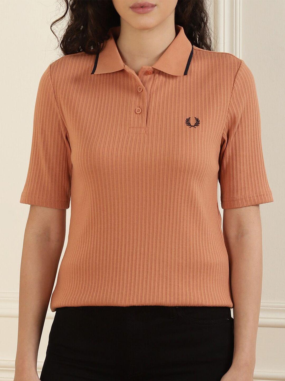 fred perry women brown polo collar t-shirt