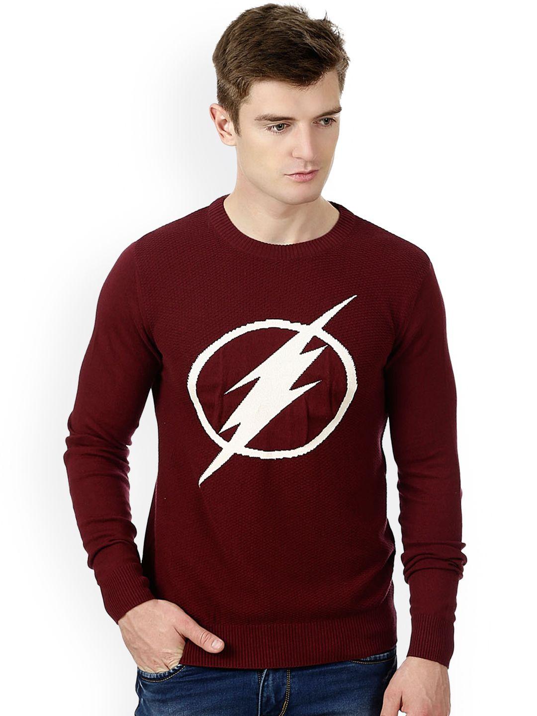 free authority dc comics featured maroon flash printed sweater for men
