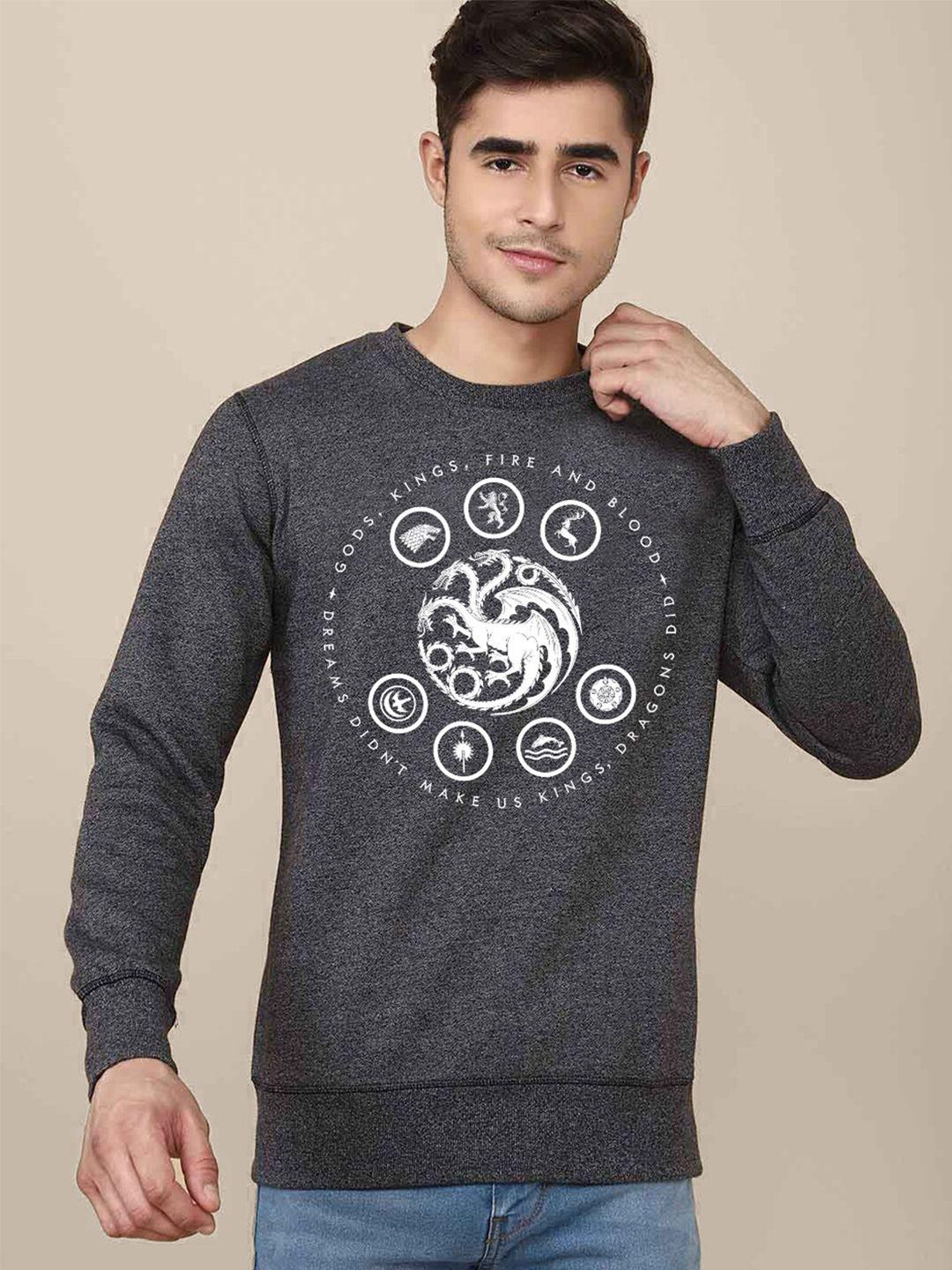 free authority men black house of dragon printed pure cotton sweatshirt