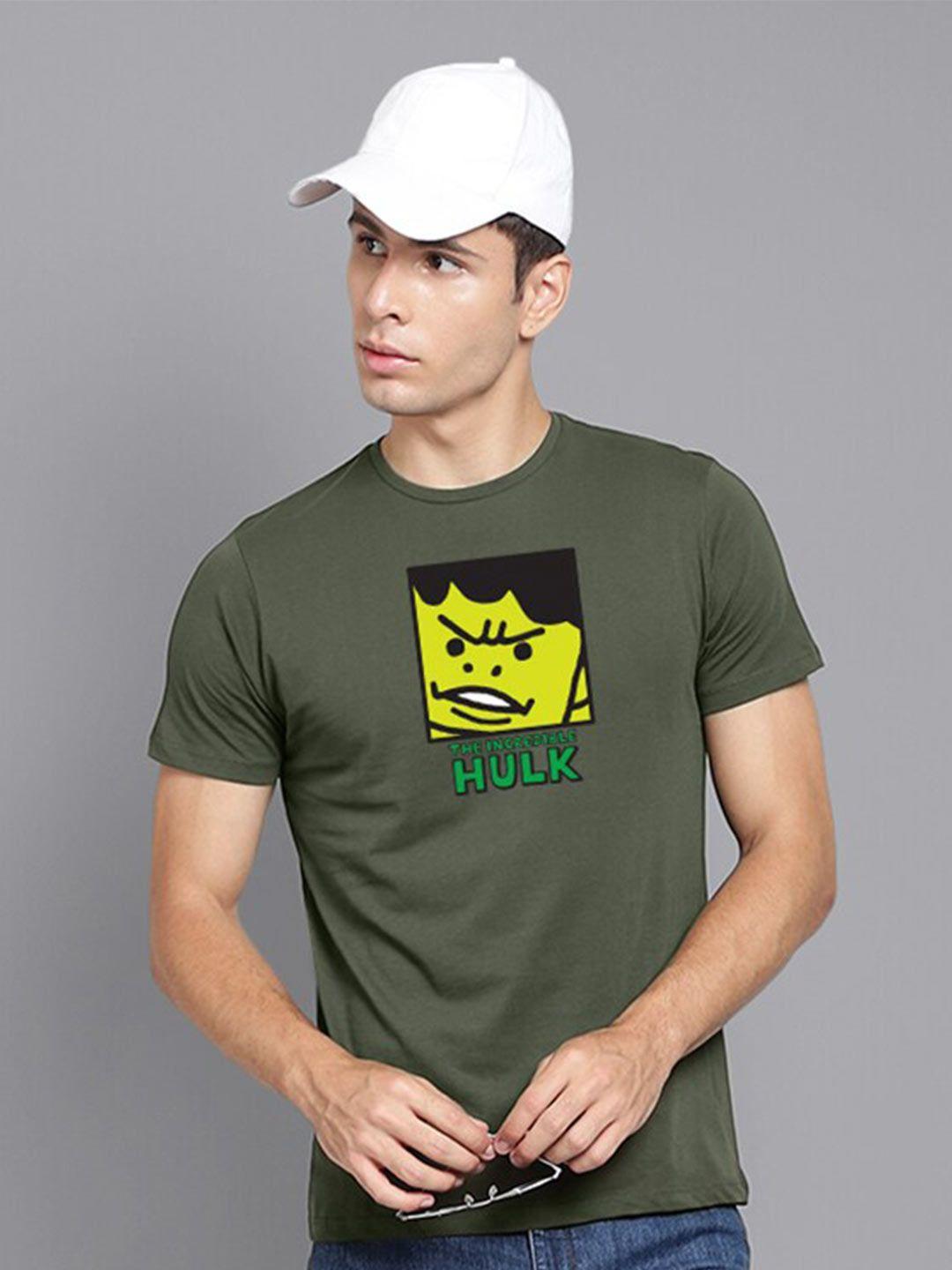 free authority men olive green hulk printed t-shirt