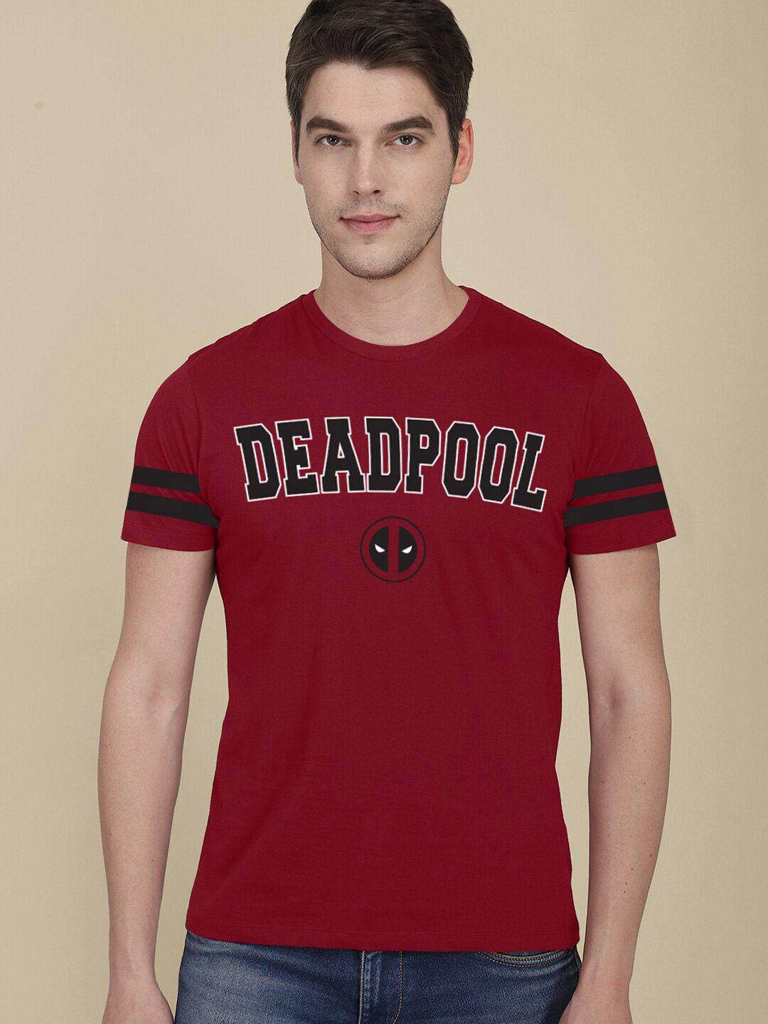 free authority men red typography deadpool printed applique t-shirt