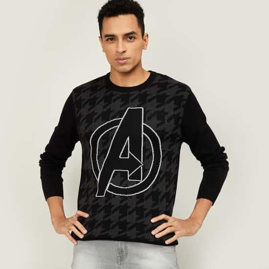 free authority men the avengers pattern houndstooth sweater