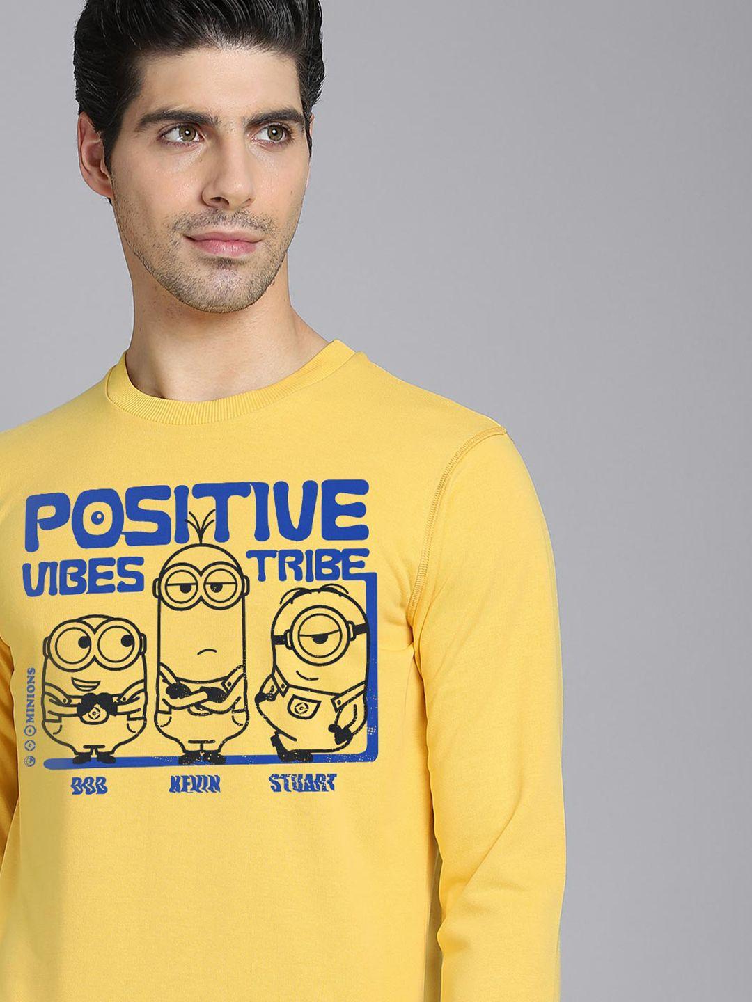 free authority men yellow & blue minions printed sweatshirt