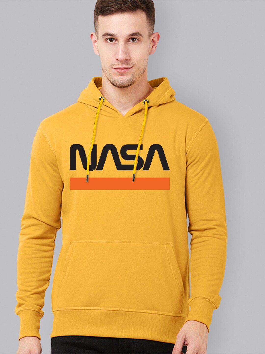 free authority men yellow nasa printed hooded sweatshirt
