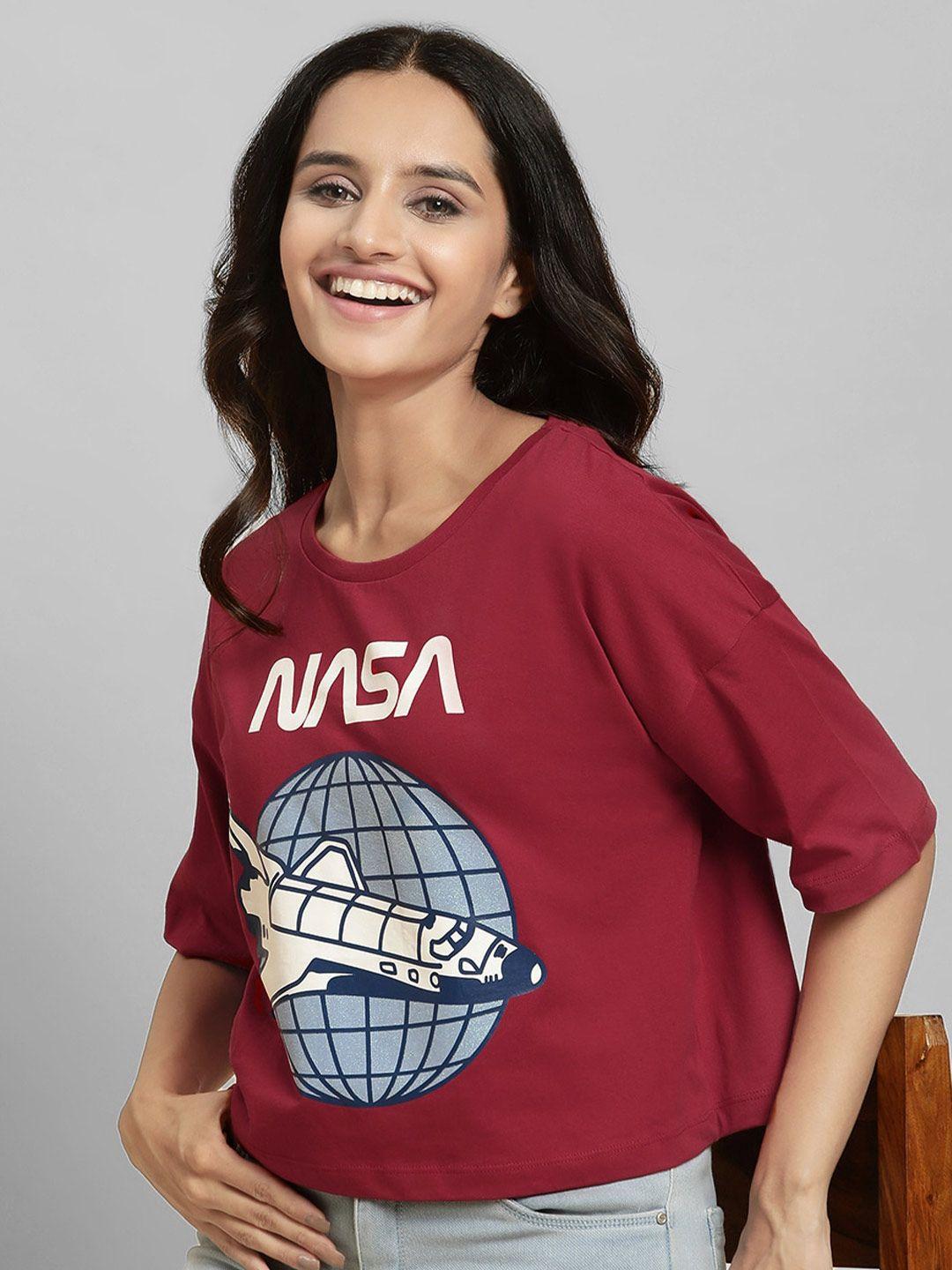 free authority nasa printed boxy fit short sleeves pure cotton t-shirts