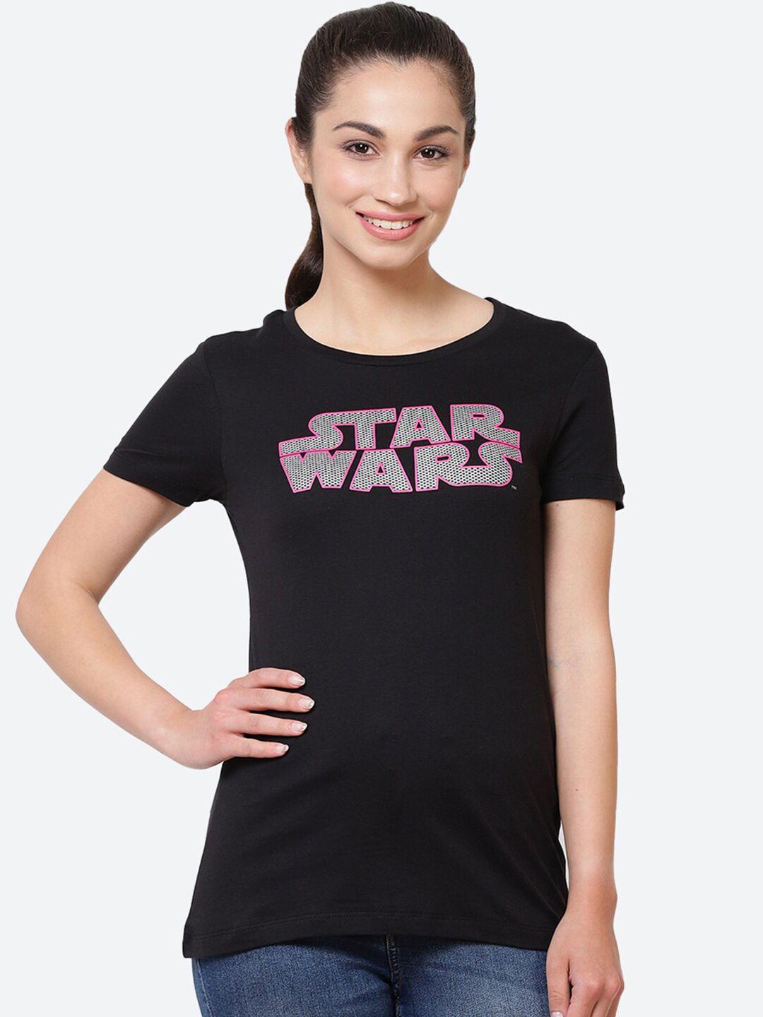 free authority women black star wars printed cut outs t-shirt