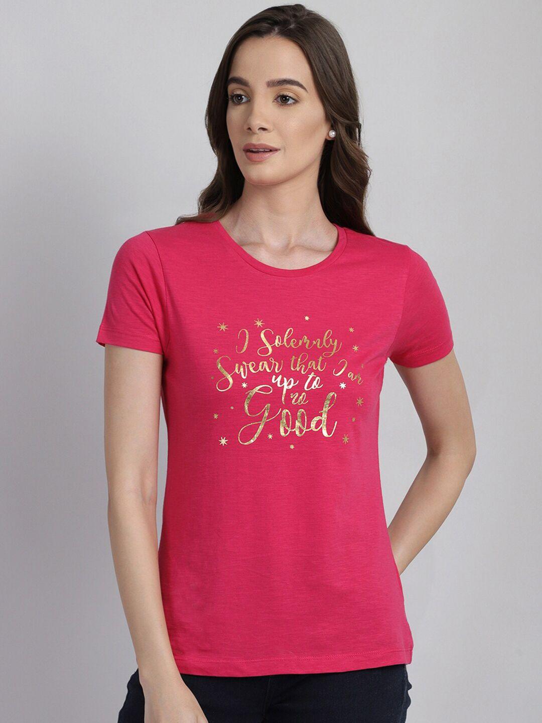 free authority women pink & gold-toned harry potter printed cotton t-shirt