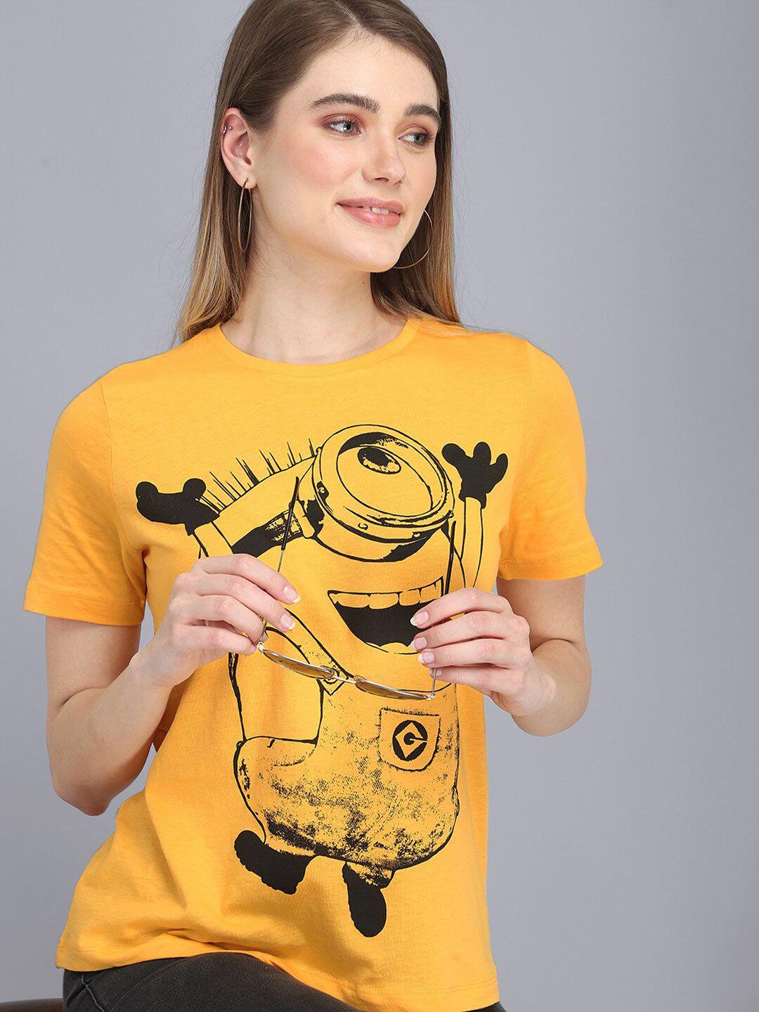 free authority women yellow minions printed loose t-shirt