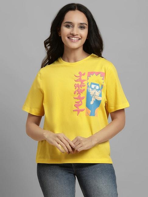 free authority yellow cotton printed t-shirt