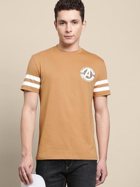 free authority beige cotton regular fit printed t-shirt