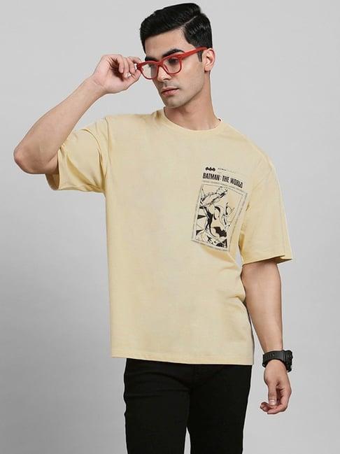 free authority beige cotton regular fit printed t-shirt