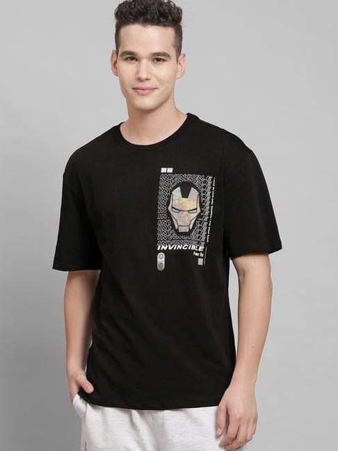 free authority black cotton regular fit printed t-shirt