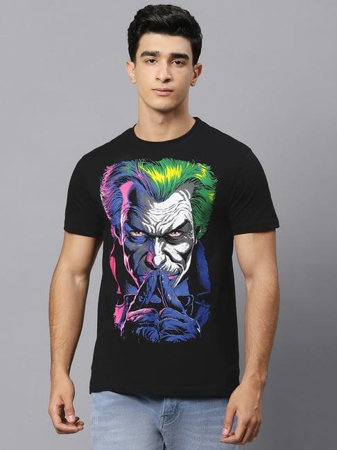 free authority black regular fit joker printed cotton crew t-shirt