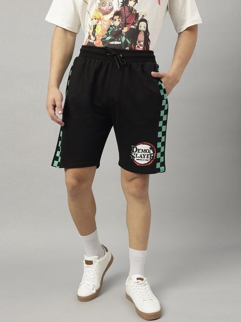 free authority black regular fit printed shorts