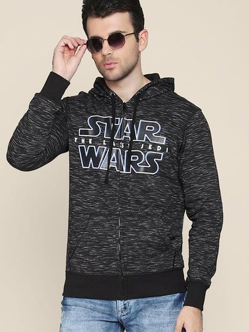 free authority black regular fit star wars printed hooded sweatshirt