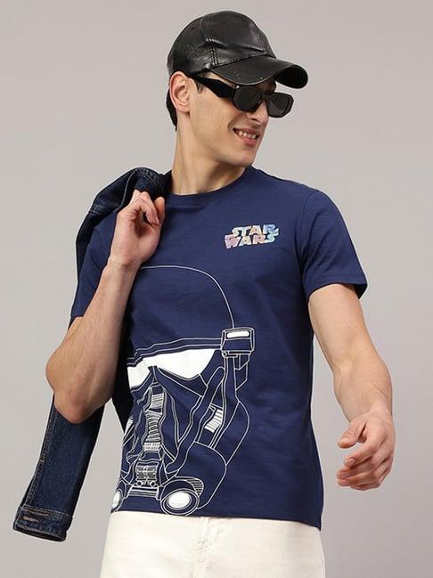 free authority blue regular fit star wars ep-ix printed crew t-shirt