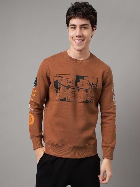 free authority brown regular fit naruto printed sweatshirt