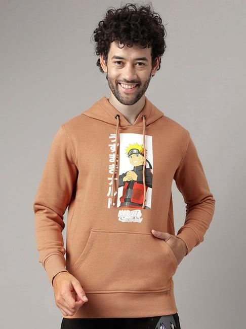 free authority brown regular fit naruto shippuden print hooded sweatshirt