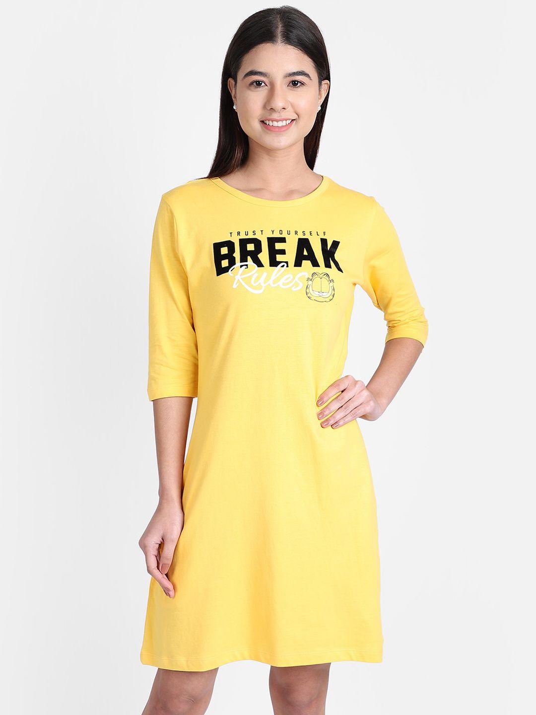 free authority garfield print yellow dress for women