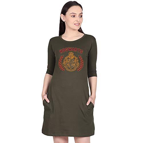 free authority harry potter printed regular fit green cotton women's dress