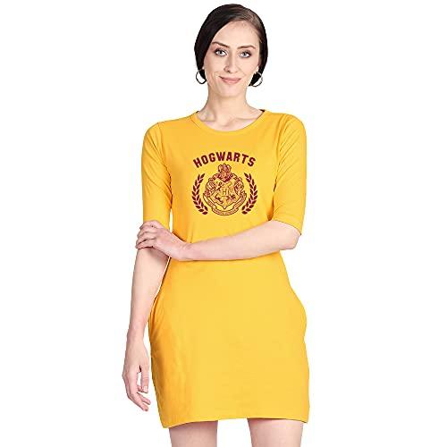 free authority harry potter printed regular fit yellow cotton women's dress