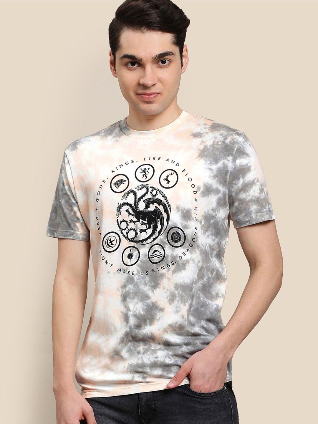 free authority house of dragon printed and tie & dyed pure-cotton t-shirt