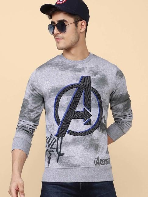 free authority light grey regular fit avengers printed sweatshirt