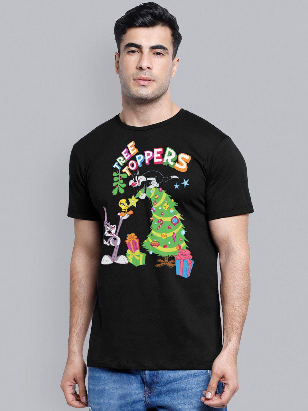 free authority men black & green looney tunes printed cotton t-shirt