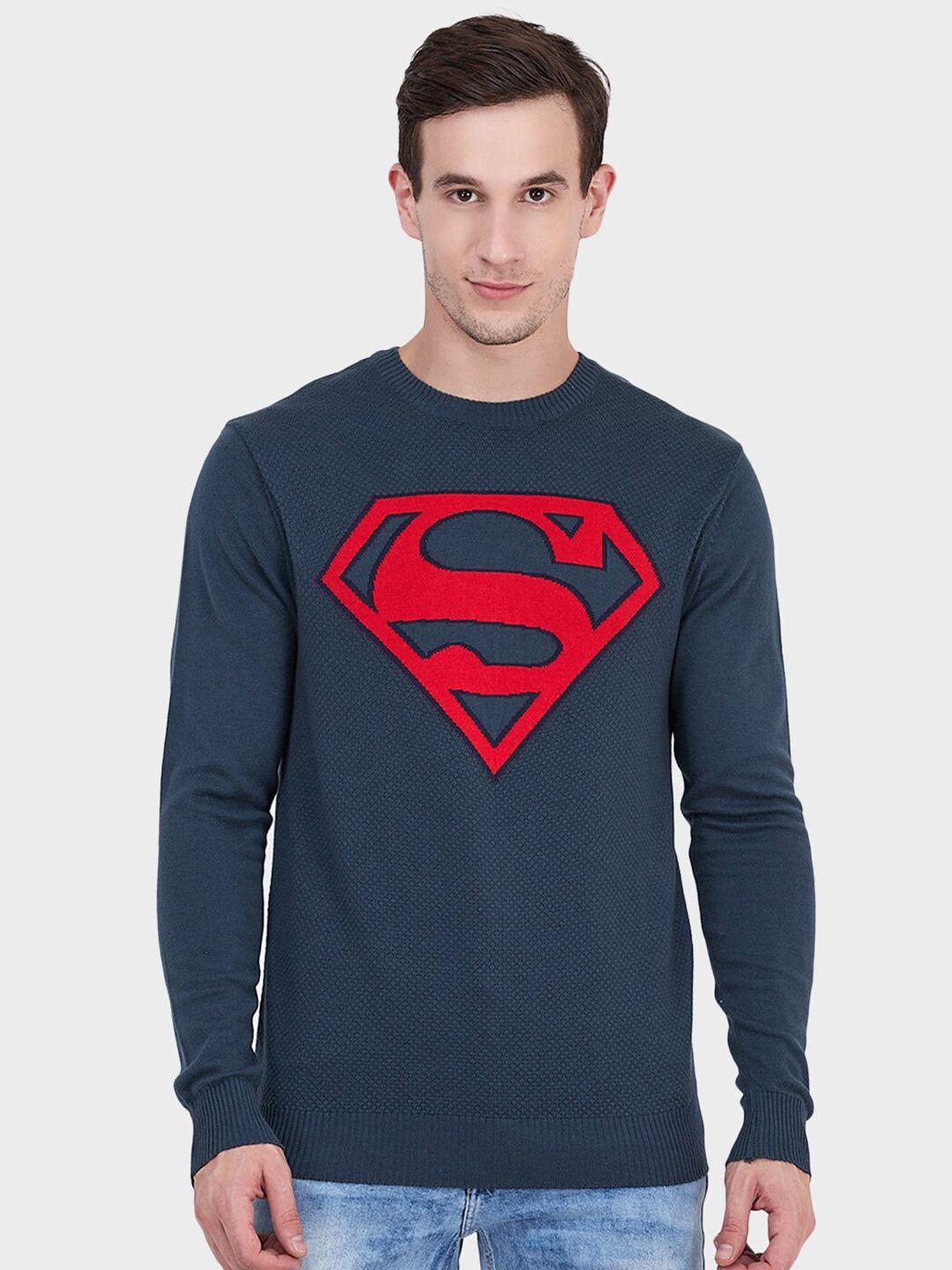free authority men blue & red superman printed pullover