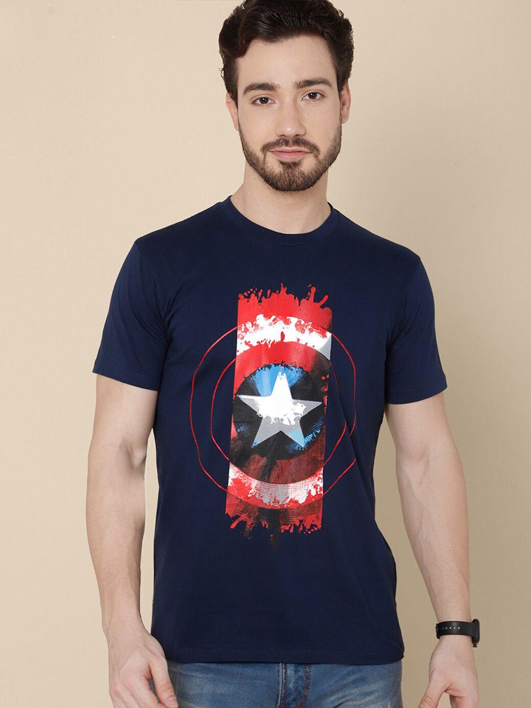 free authority men blue captain america printed pure cotton t-shirt