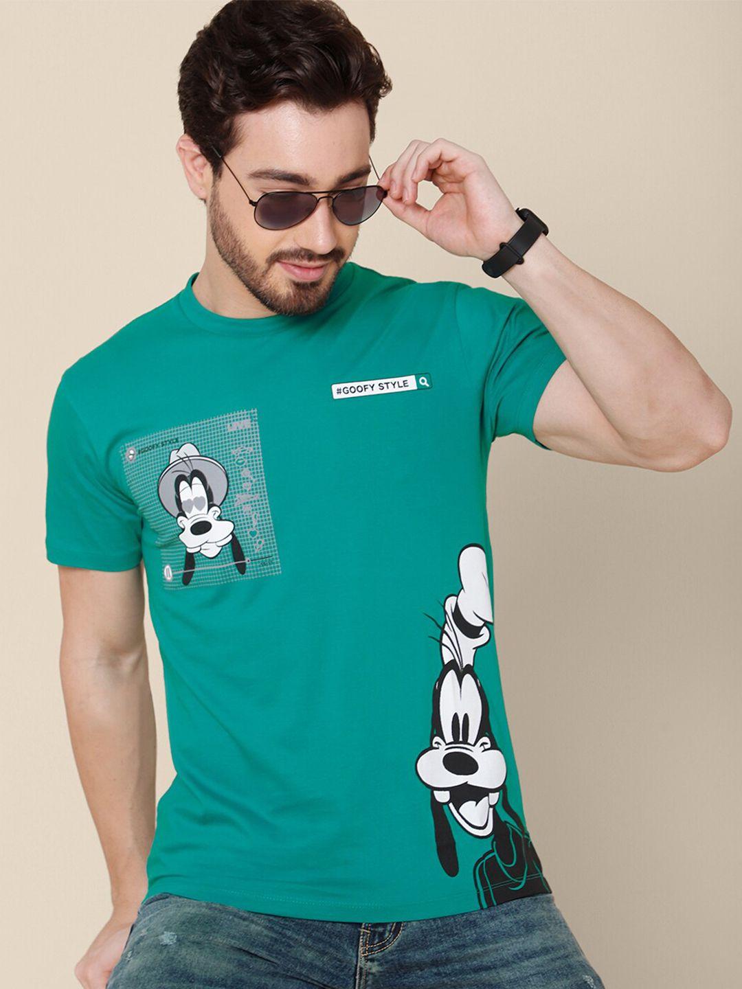 free authority men green & black cotton printed t-shirt