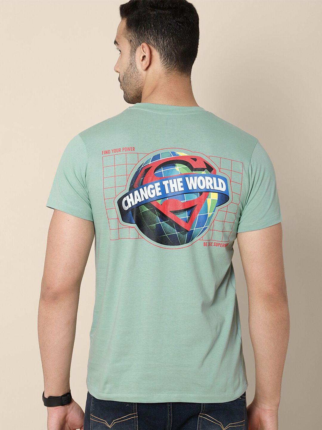free authority men green superman printed cotton t-shirt