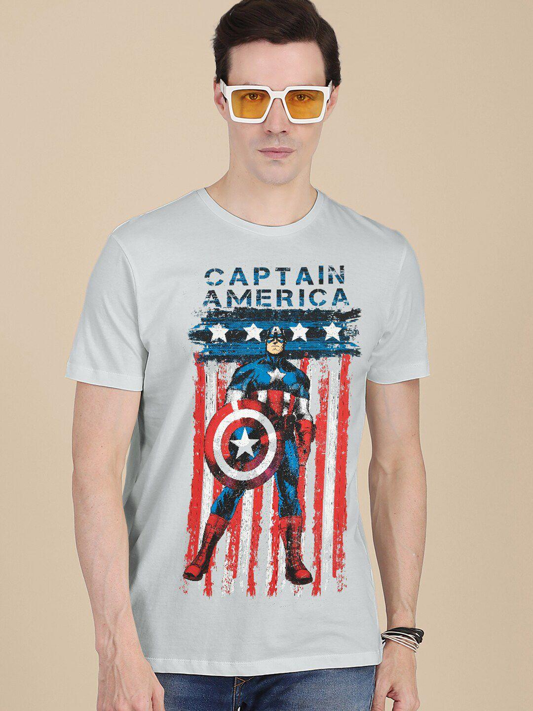 free authority men grey captain america printed pure cotton t-shirt