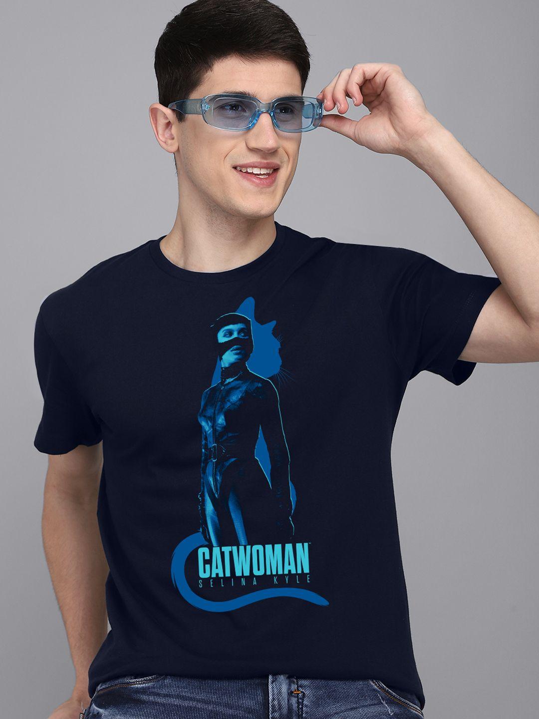 free authority men navy blue cotton batman printed t-shirt