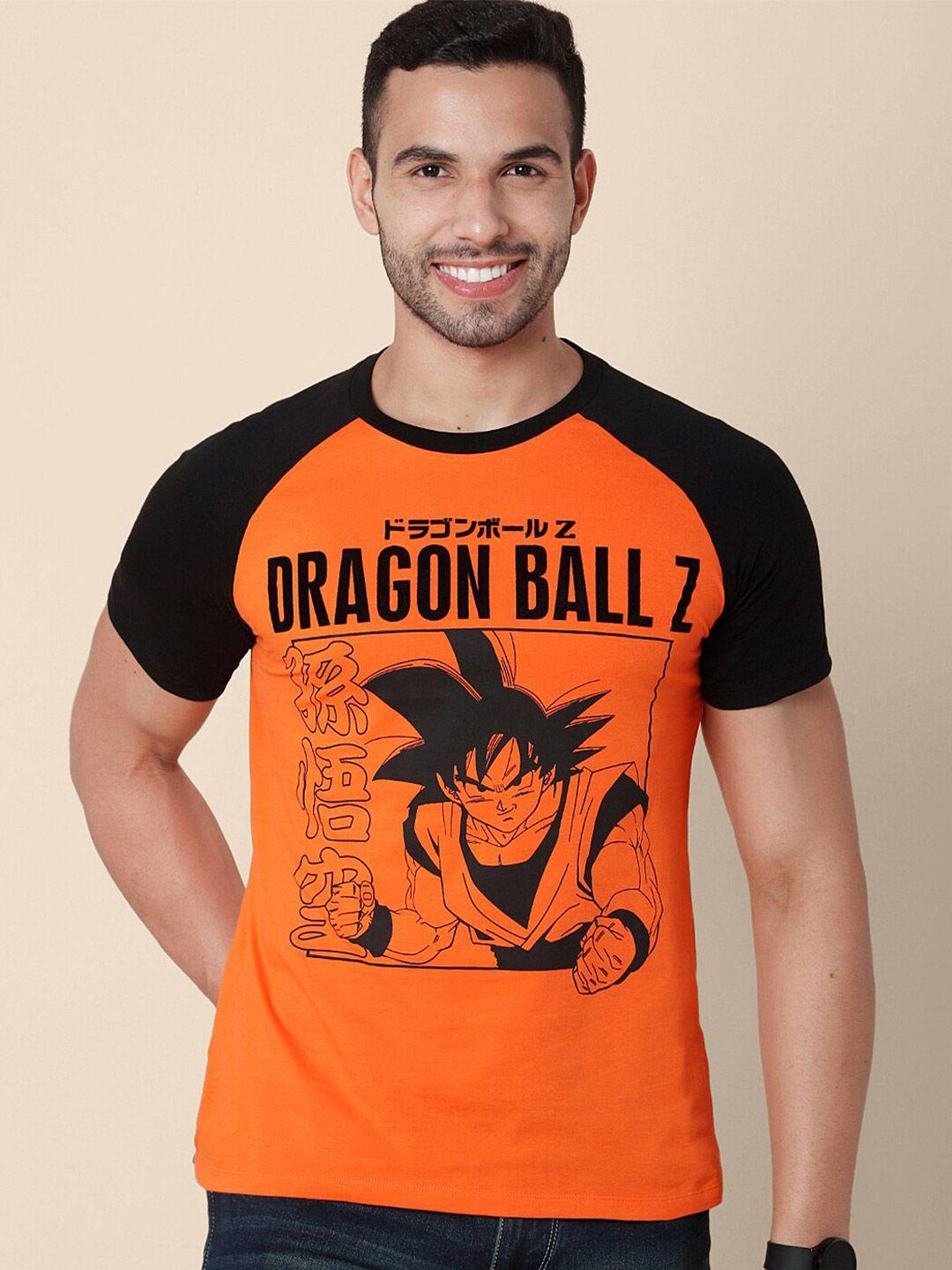 free authority men orange & black dragon ball z printed t-shirt