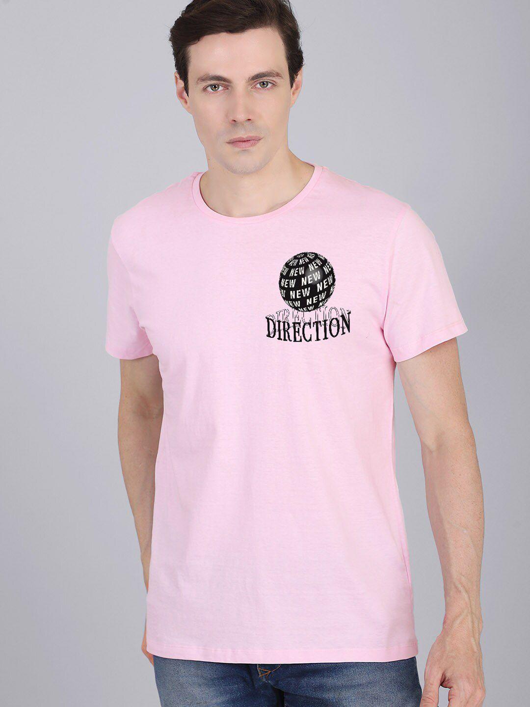 free authority men peach-coloured & black printed cotton t-shirt
