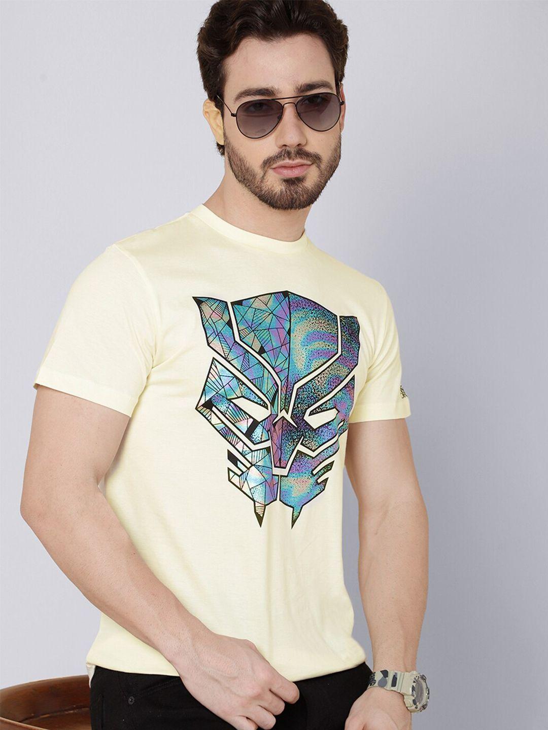 free authority men yellow printed pure cotton t-shirt