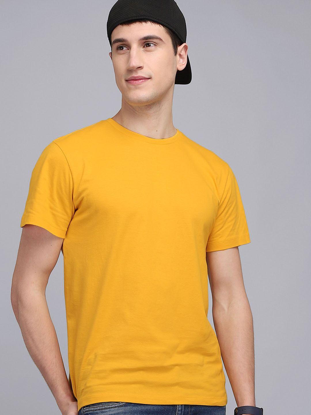free authority men yellow solid cotton t-shirt