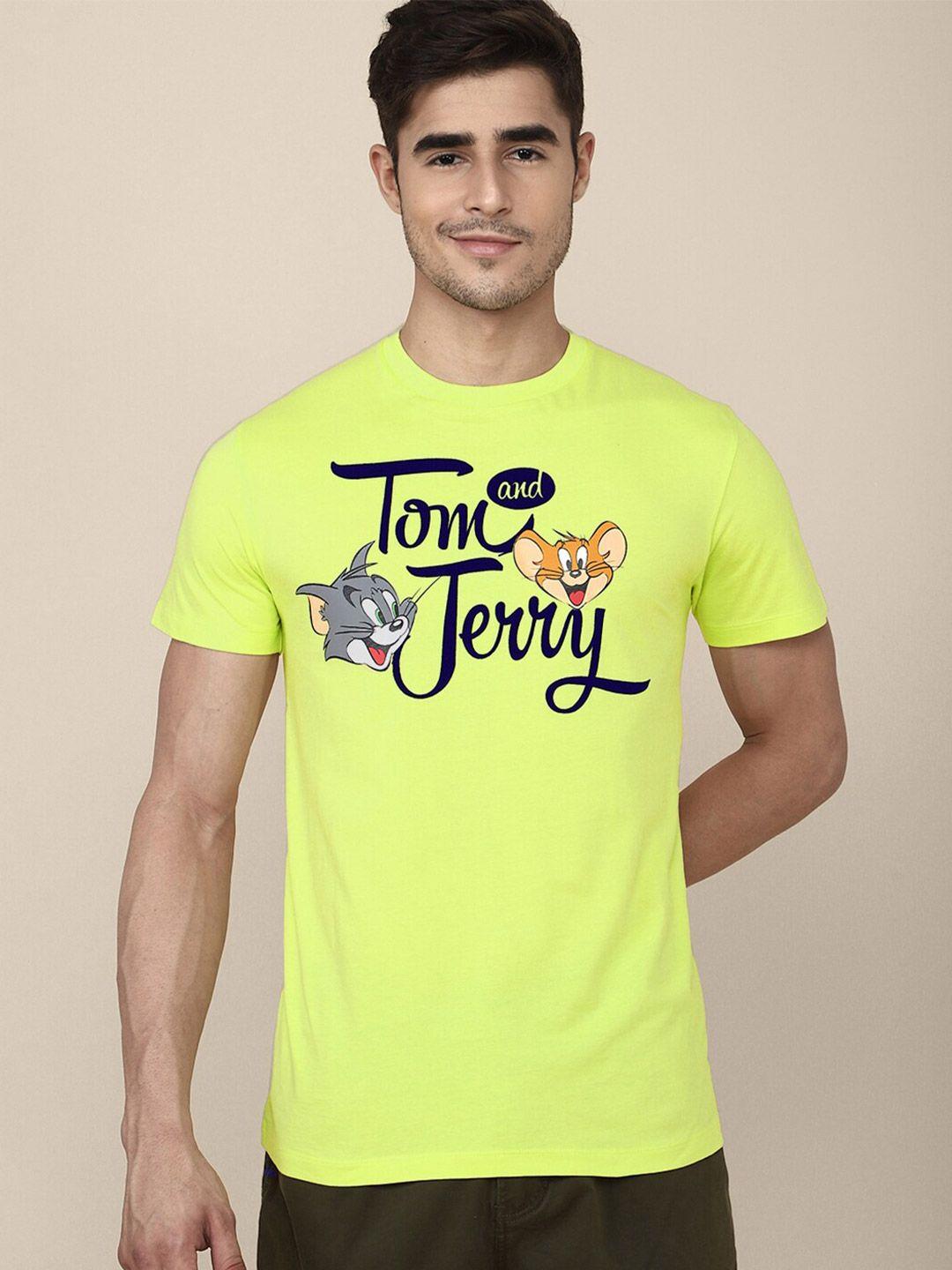 free authority men yellow tom & jerry printed cotton t-shirt