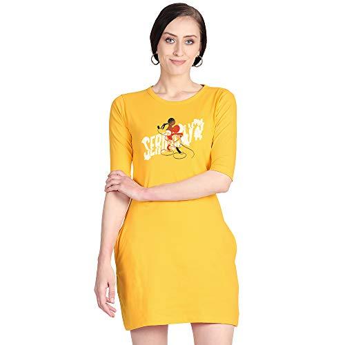 free authority mickey & friends printed regular fit yellow cotton women's dress