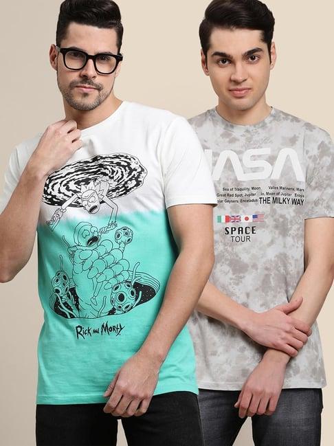 free authority multi cotton regular fit printed t-shirt pack of 2